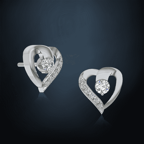 Solitaire heart diamond platinum earrings